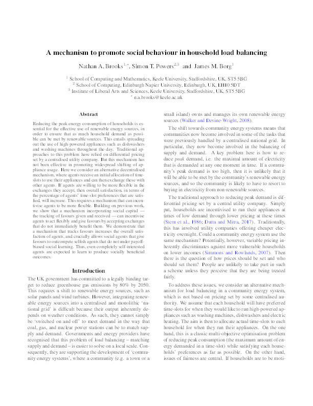 A mechanism to promote social behaviour in household load balancing Thumbnail