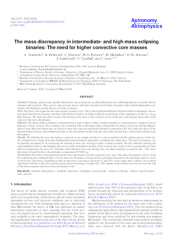 The mass discrepancy in intermediate- and high-mass eclipsing binaries: The need for higher convective core masses Thumbnail