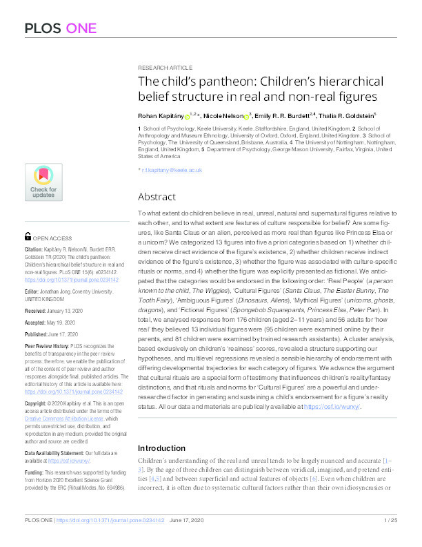 The child's pantheon: Children's hierarchical belief structure in real and non-real figures. Thumbnail