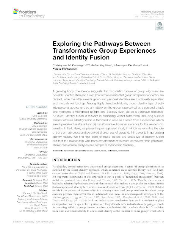 Exploring the Pathways Between Transformative Group Experiences and Identity Fusion. Thumbnail