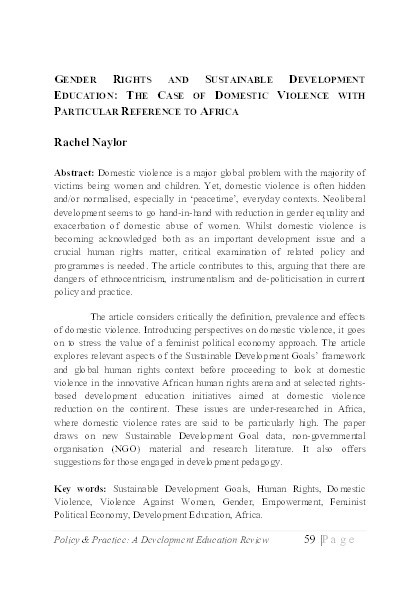 Gender Rights and Sustainable Development Education: The case of domestic violence with particular reference to Africa Thumbnail