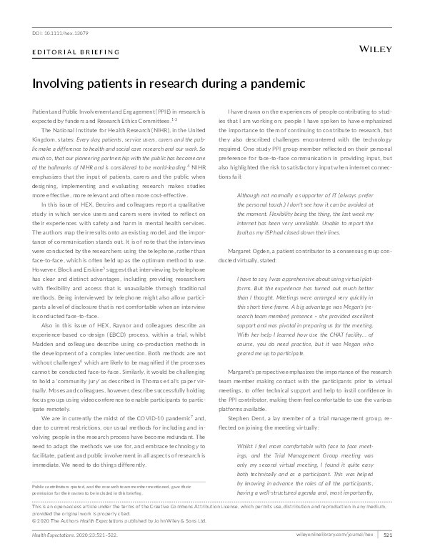 Involving patients in research during a pandemic. Thumbnail