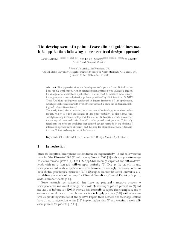 The Development of a Point of Care Clinical Guidelines Mobile Application Following a User-Centred Design Approach Thumbnail
