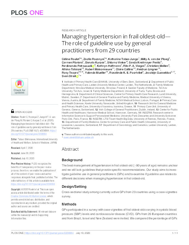 Managing hypertension in frail oldest-old-The role of guideline use by general practitioners from 29 countries. Thumbnail