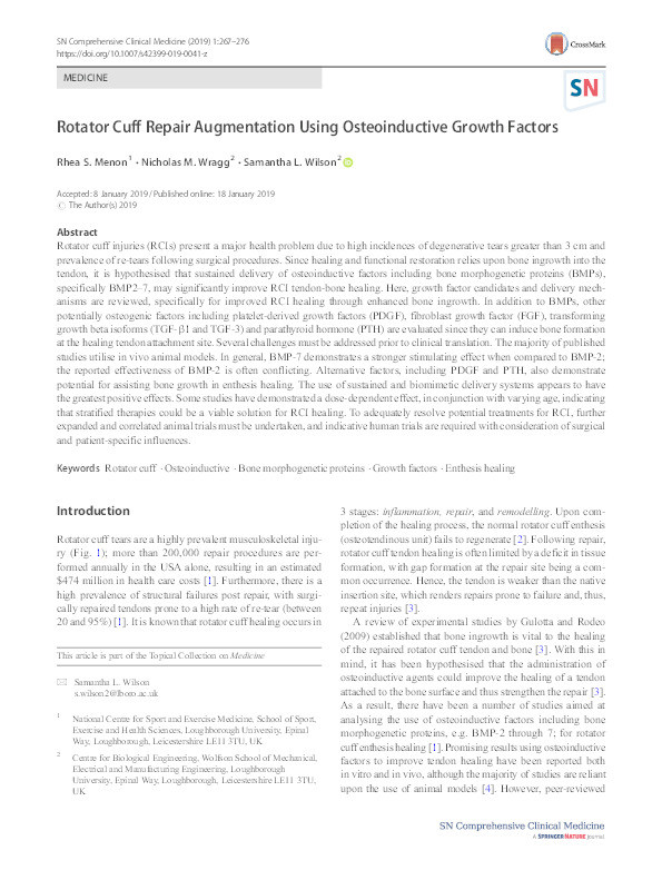 Rotator Cuff Repair Augmentation Using Osteoinductive Growth Factors Thumbnail