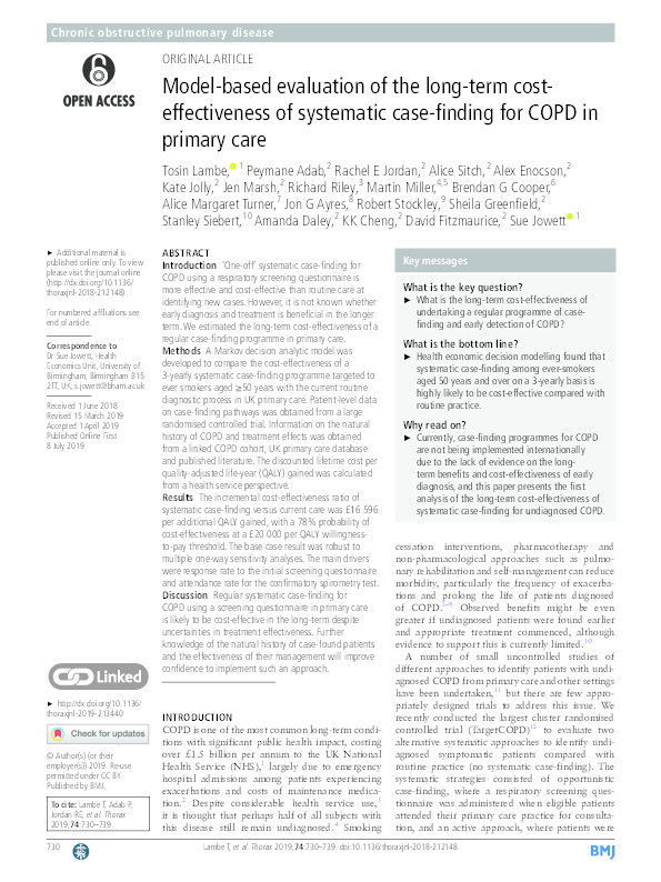 Model-based evaluation of the long-term cost-effectiveness of systematic case-finding for COPD in primary care. Thumbnail