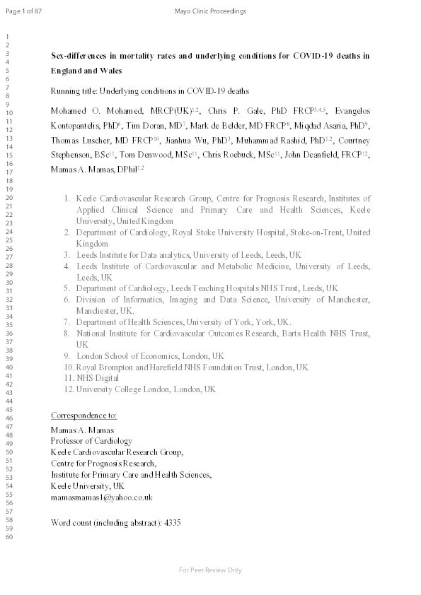 Sex-differences in mortality rates and underlying conditions for COVID-19 deaths in England and Wales Thumbnail