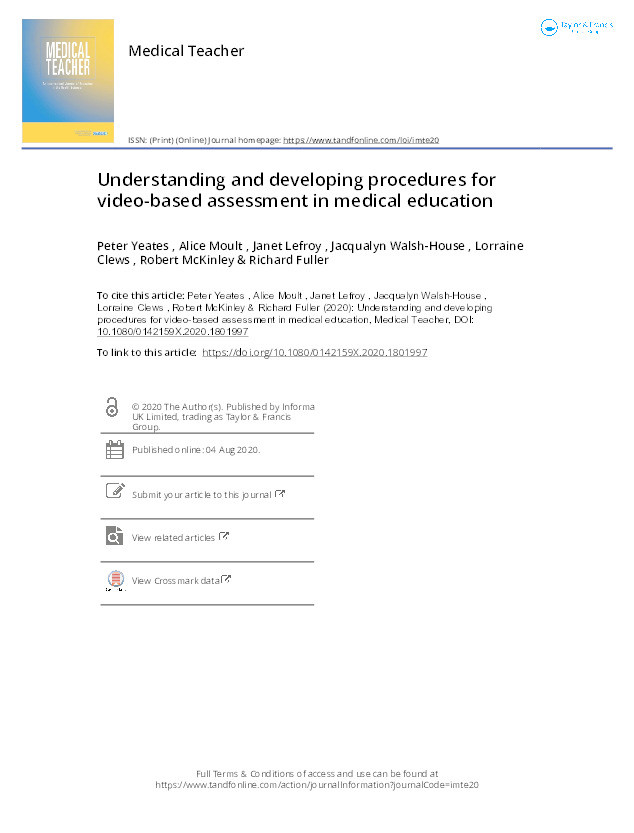 Understanding and developing procedures for video-based assessment in medical education Thumbnail