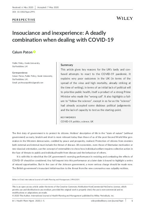 Insouciance and inexperience: A deadly combination when dealing with COVID-19. Thumbnail
