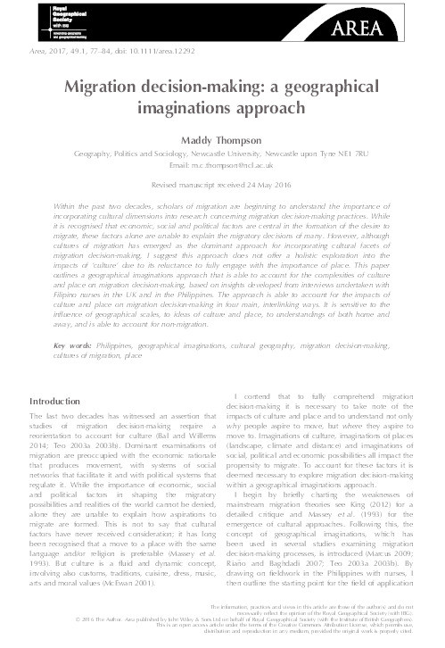 Migration decision-making: a geographical imaginations approach Thumbnail
