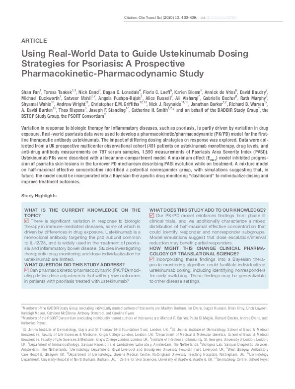 Using Real-World Data to Guide Ustekinumab Dosing Strategies for Psoriasis: A Prospective Pharmacokinetic-Pharmacodynamic Study. Thumbnail