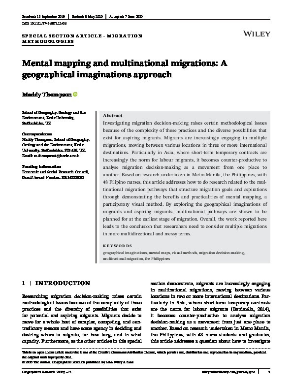 Mental mapping and multinational migrations: a geographical imaginations approach Thumbnail