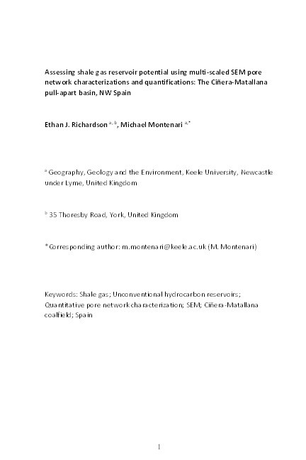 Assessing shale gas reservoir potential using multi-scaled SEM pore network characterizations and quantifications: The Ciñera-Matallana pull-apart basin, NW Spain Thumbnail