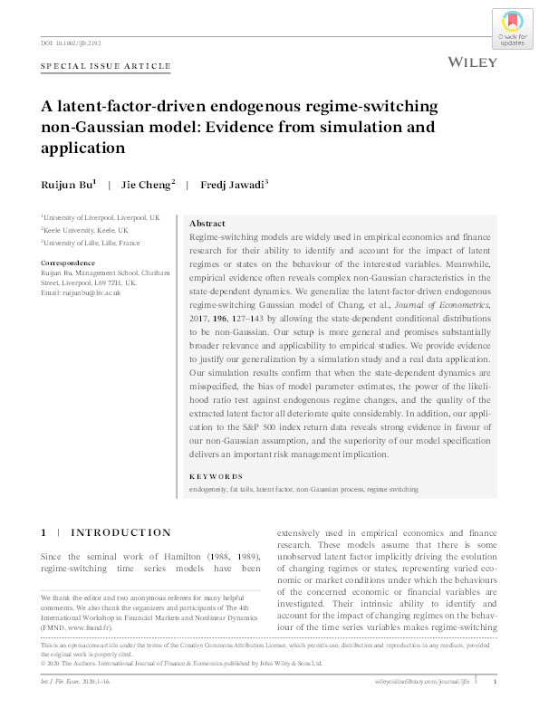 A latent-factor-driven endogenous regime-switching non-Gaussian model: Evidence from simulation and application Thumbnail