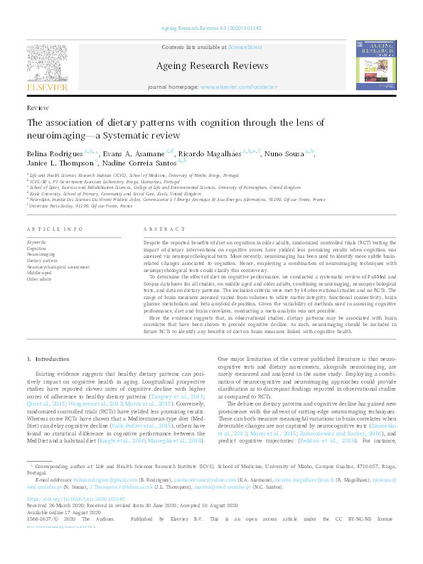 The association of dietary patterns with cognition through the lens of neuroimaging—a systematic review Thumbnail