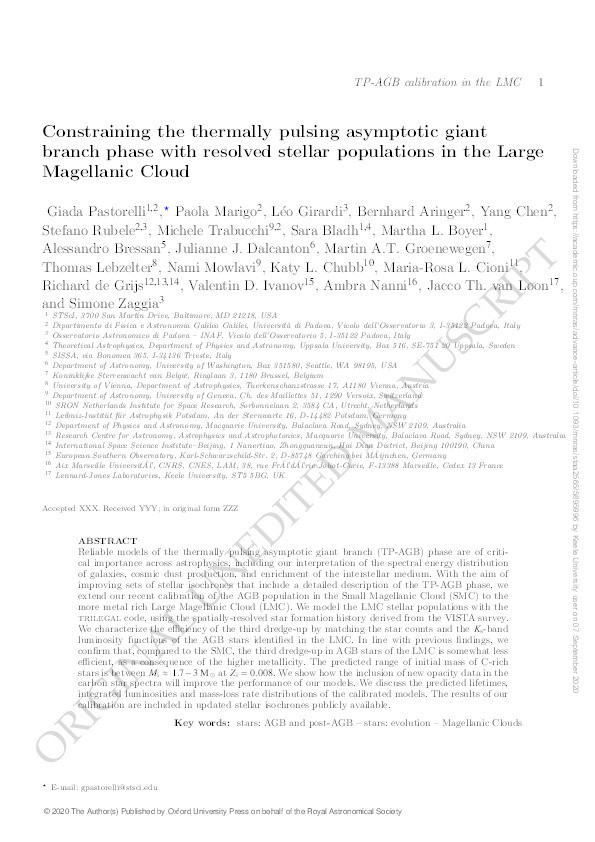 Constraining the thermally pulsing asymptotic giant branch phase with resolved stellar populations in the Large Magellanic Cloud Thumbnail