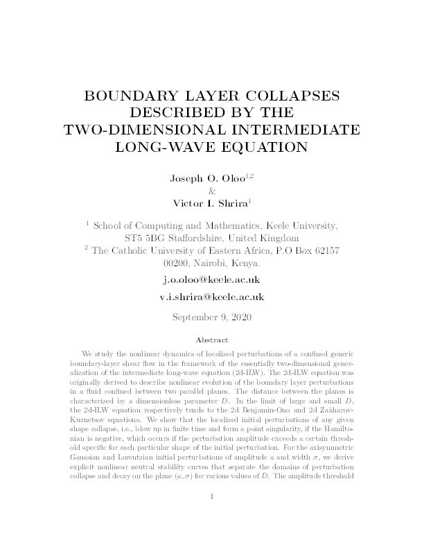 Boundary layer collapses described by the two-dimensional intermediate long-wave equation Thumbnail