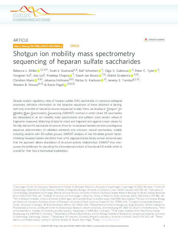 Shotgun ion mobility mass spectrometry sequencing of heparan sulfate saccharides Thumbnail