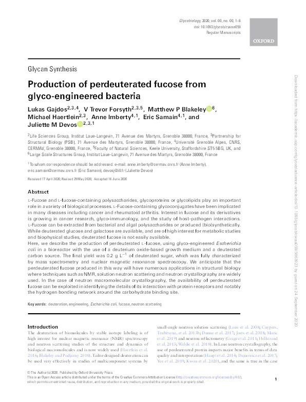 Production of perdeuterated fucose from glyco-engineered bacteria Thumbnail