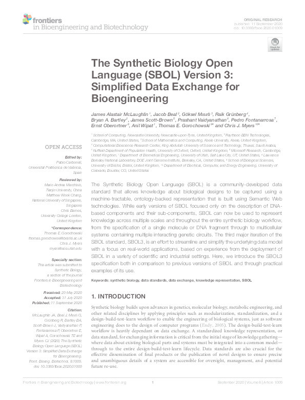 The Synthetic Biology Open Language (SBOL) Version 3: Simplified Data Exchange for Bioengineering Thumbnail