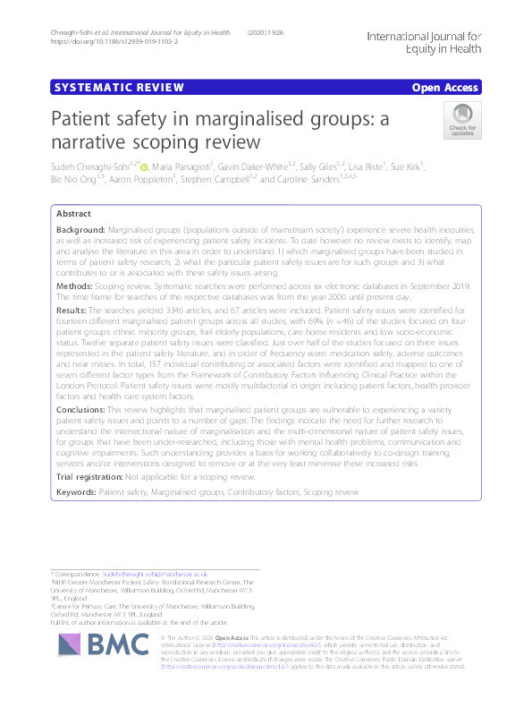 Patient safety in marginalised groups: a narrative scoping review Thumbnail