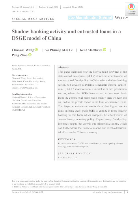 Shadow banking activity and entrusted loans in a DSGE model of China Thumbnail
