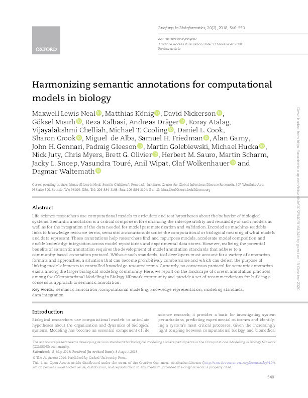 Harmonizing semantic annotations for computational models in biology Thumbnail