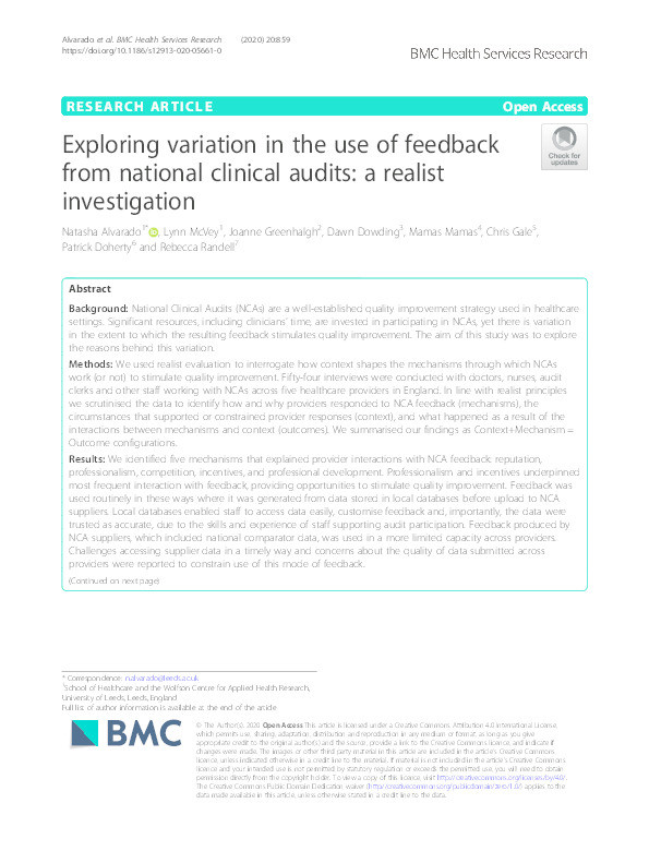 Exploring variation in the use of feedback from national clinical audits: a realist investigation Thumbnail