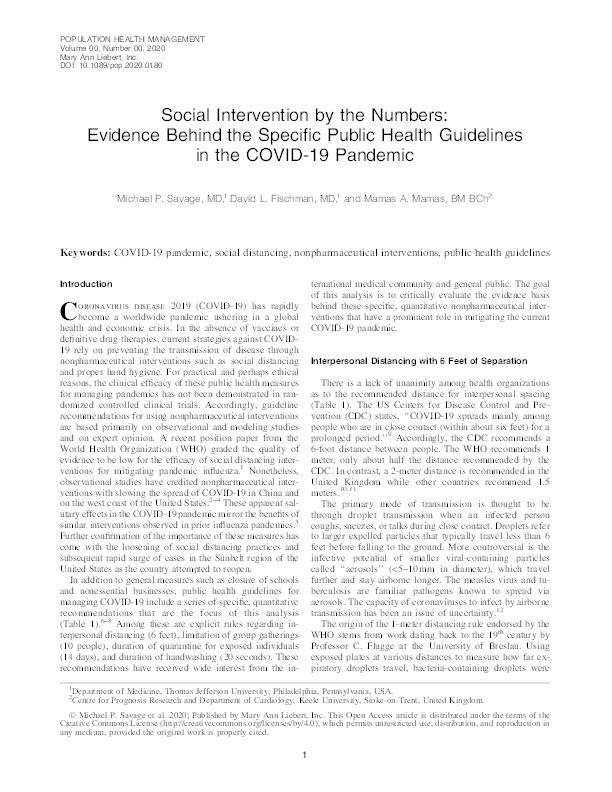 Social Intervention by the Numbers: Evidence Behind the Specific Public Health Guidelines in the COVID-19 Pandemic. Thumbnail