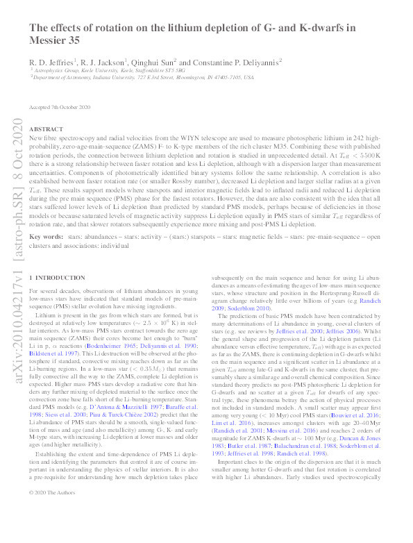 The effects of rotation on the lithium depletion of G- and K-dwarfs in Messier 35 Thumbnail