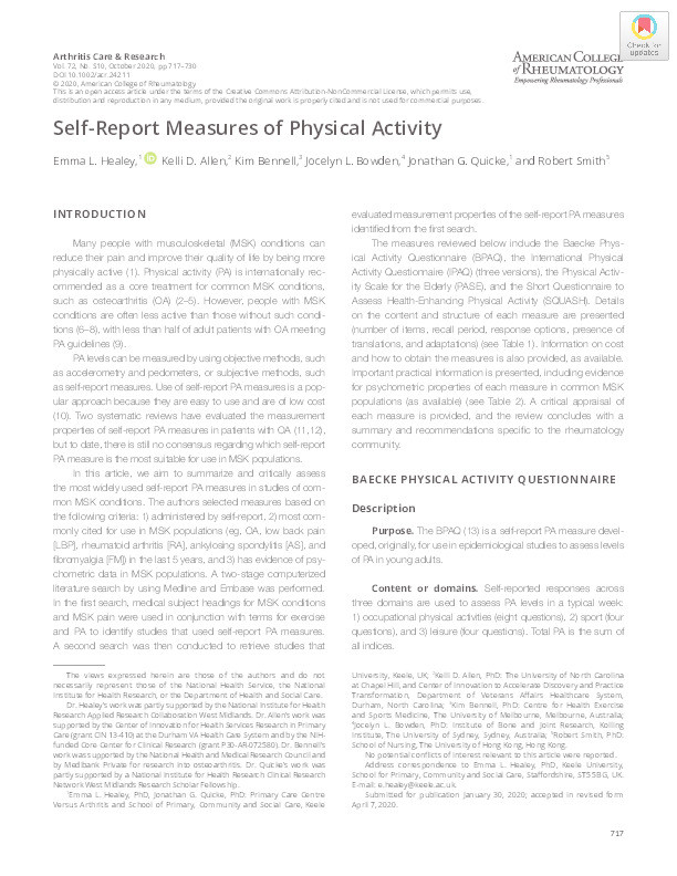Self-Report Measures of Physical Activity Thumbnail
