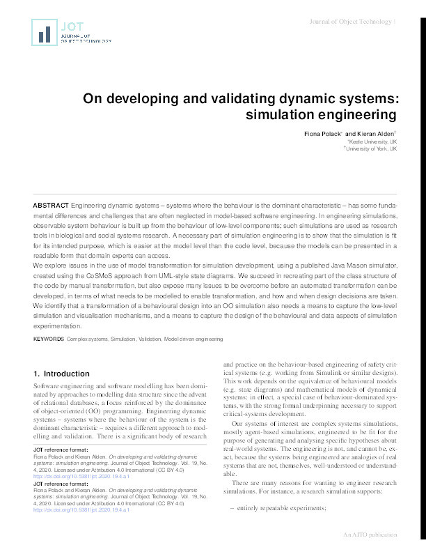 On Developing and Validating Dynamic Systems: Simulation Engineering. Thumbnail