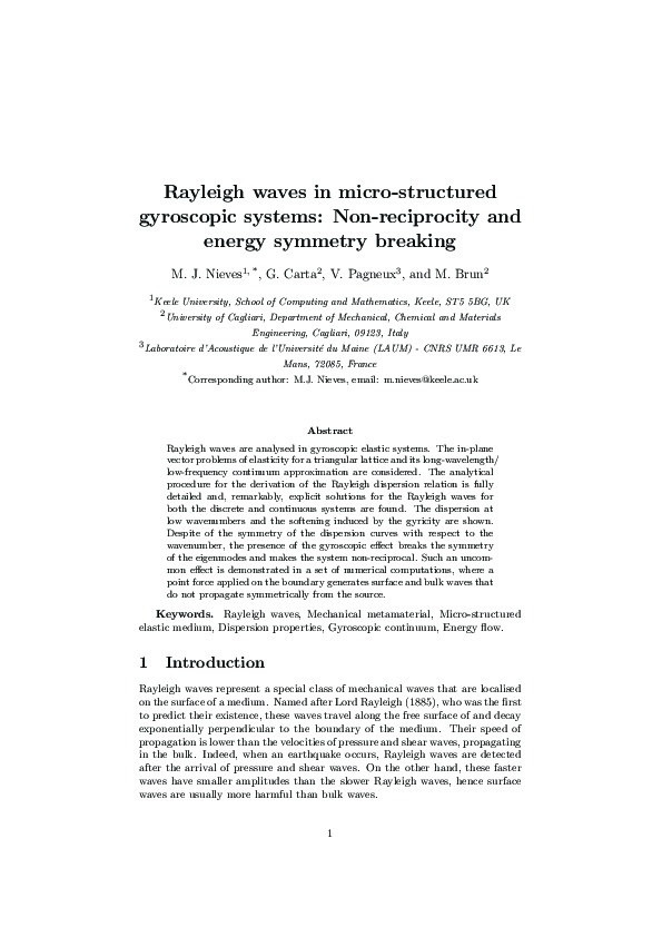 Rayleigh waves in micro-structured elastic systems: Non-reciprocity and energy symmetry breaking Thumbnail