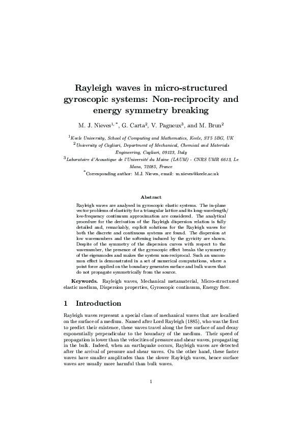 Rayleigh waves in micro-structured elastic systems: Non-reciprocity and energy symmetry breaking Thumbnail