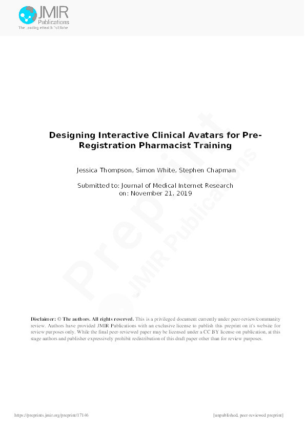 Designing Interactive Clinical Avatars for Pre-Registration Pharmacist Training (Preprint) Thumbnail