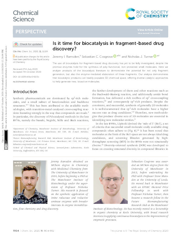 Is it time for biocatalysis in fragment-based drug discovery? Thumbnail