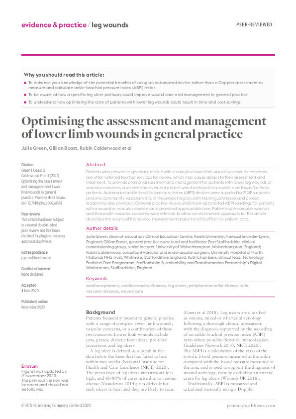Optimising the assessment and management of lower limb wounds in general practice Thumbnail
