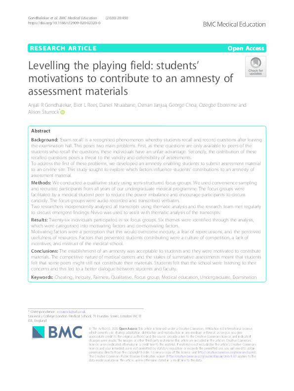 Levelling the playing field: students' motivations to contribute to an amnesty of assessment materials Thumbnail
