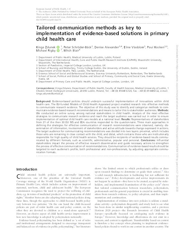 Tailored communication methods as key to implementation of evidence-based solutions in primary child health care Thumbnail