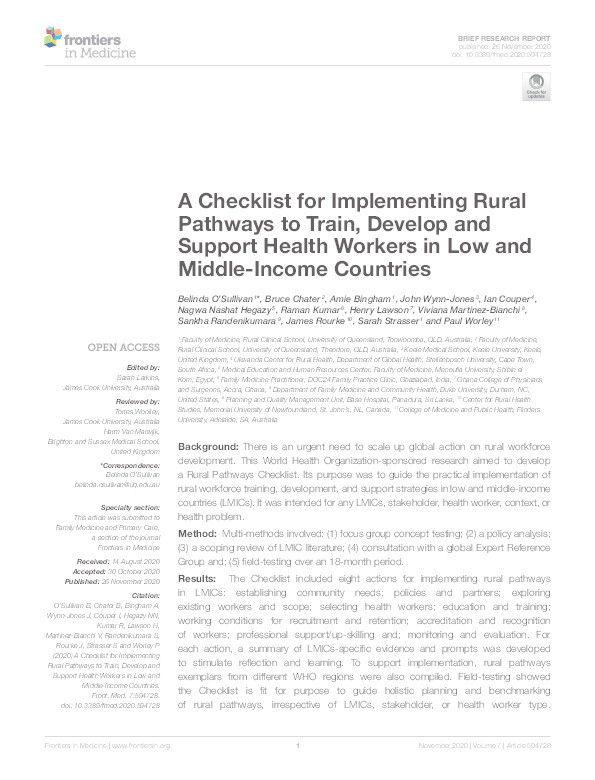A Checklist for Implementing Rural Pathways to Train, Develop and Support Health Workers in Low and Middle-Income Countries Thumbnail