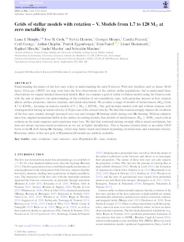 Grids of stellar models with rotation: V. Models from 1.7 to 120 Msun at zero metallicity Thumbnail