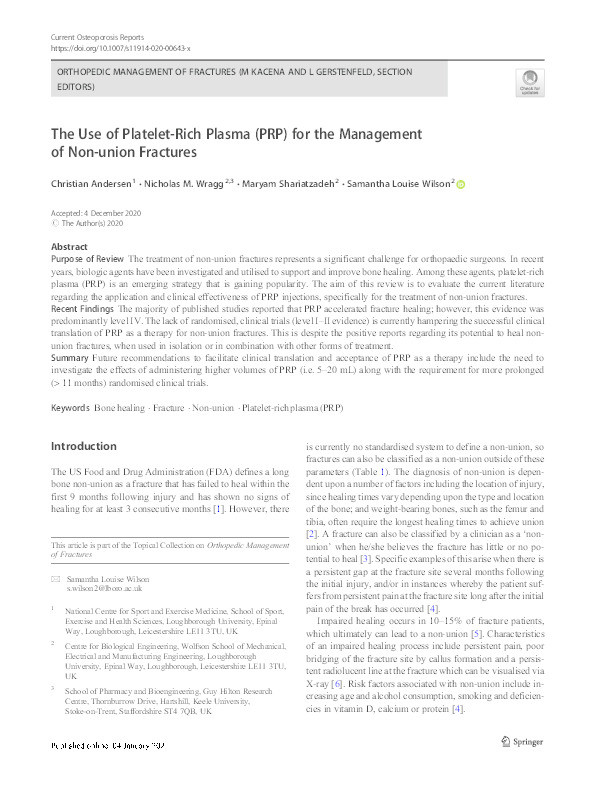 The Use of Platelet-Rich Plasma (PRP) for the Management of Non-union Fractures Thumbnail