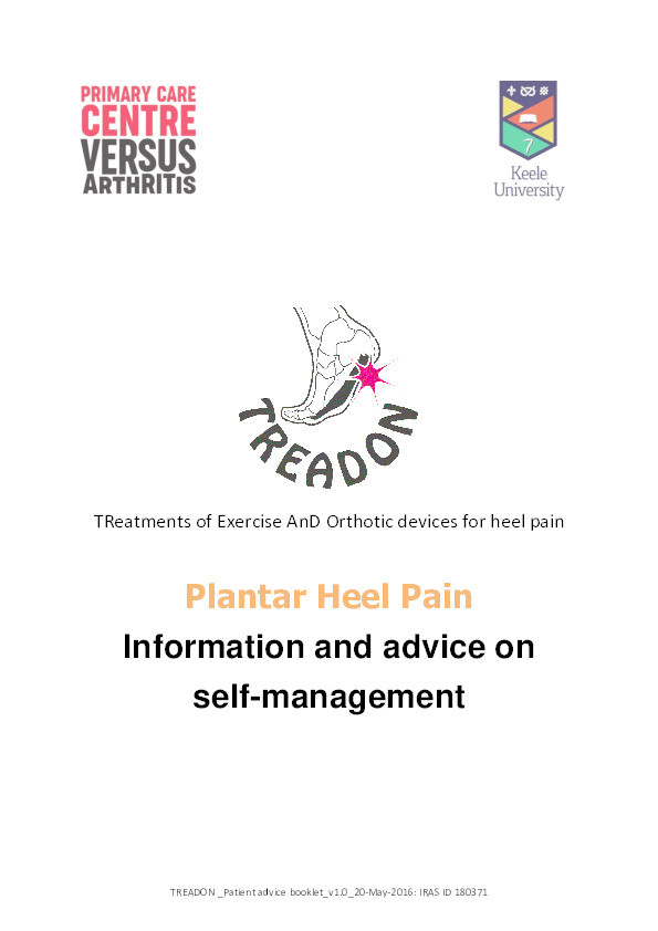 TReatments of Exercise AnD Orthotic devices for plaNtar heel pain (TREADON) pilot and feasibility trial Self-Management Advice Booklet Thumbnail