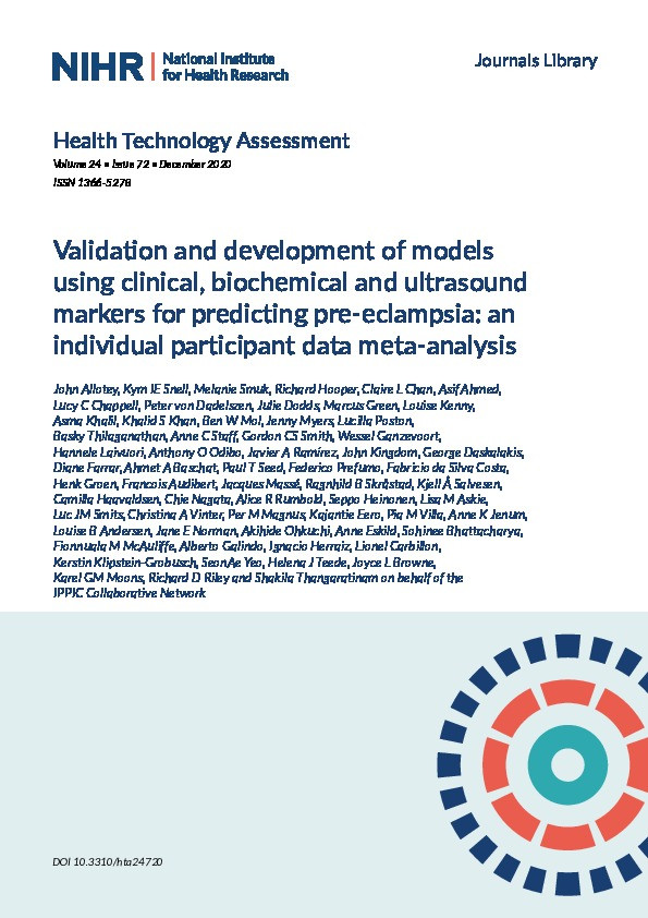 Validation and development of models using clinical, biochemical and ultrasound markers for predicting pre-eclampsia: an individual participant data meta-analysis. Thumbnail