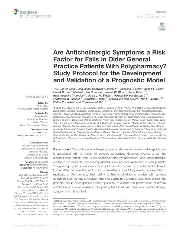 Are Anticholinergic Symptoms a Risk Factor for Falls in Older General Practice Patients With Polypharmacy?: Study Protocol for the Development and Validation of a Prognostic Model Thumbnail