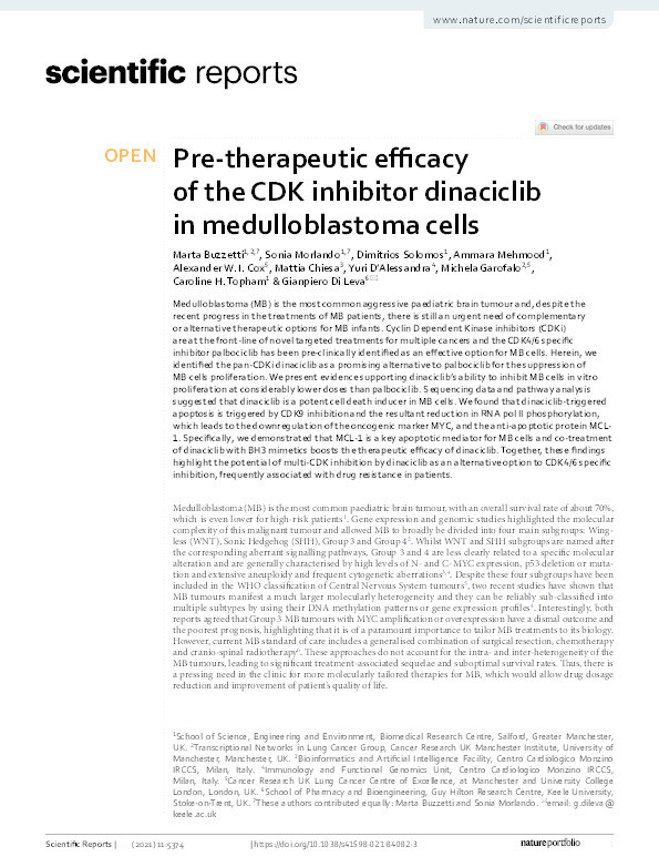 Pre-therapeutic efficacy of the CDK inhibitor dinaciclib in medulloblastoma cells Thumbnail