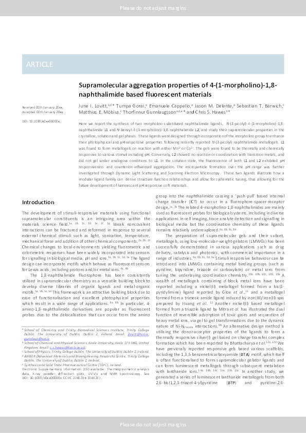 Supramolecular aggregation properties of 4-(N-morpholino)-1,8-naphthalimide based fluorescent materials Thumbnail