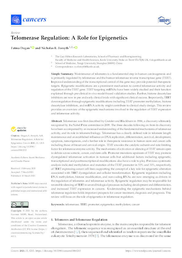 Telomerase Regulation: A Role for Epigenetics Thumbnail