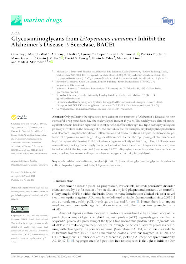 Glycosaminoglycans from Litopenaeus vannamei Inhibit the Alzheimer’s Disease ß Secretase, BACE1 Thumbnail