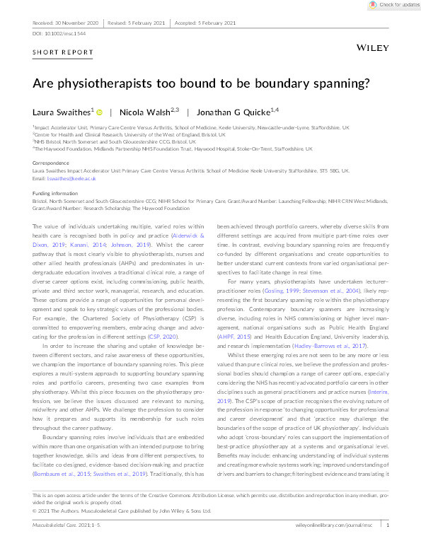 Are physiotherapists too bound to be boundary spanning? Thumbnail